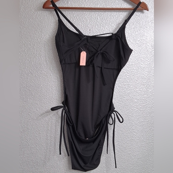 EUC Dobreva Black One-Piece Backless Swimsuit with Side Ties    Size 12 - Picture 6 of 9
